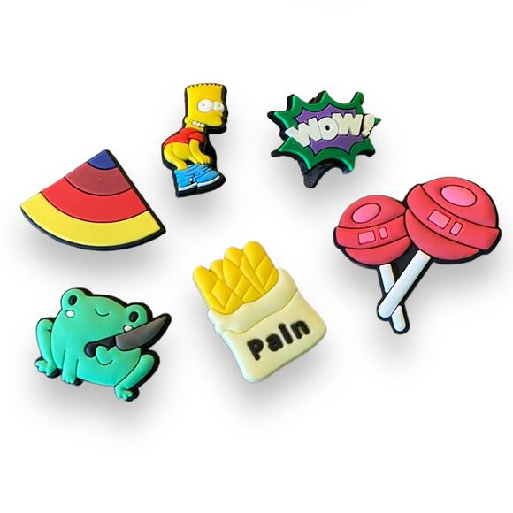 6 Shoe Charms Decorations Assorted WOW Fries Frog Lollipops - Picture 1 of 2